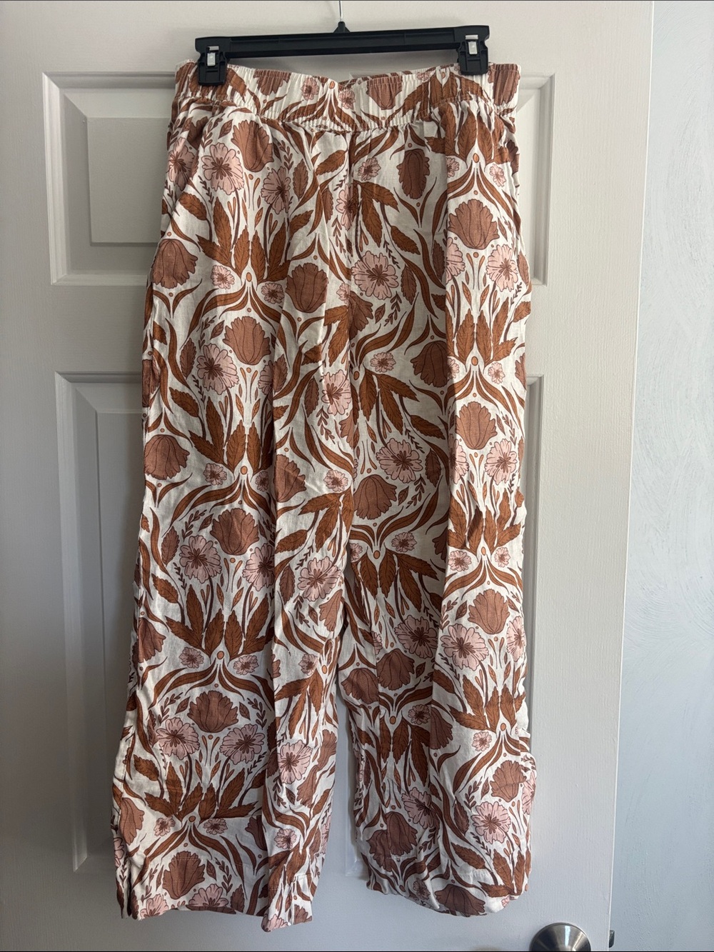 Rachel Zoe Cream Wide-Leg Pants with Brown Floral Print